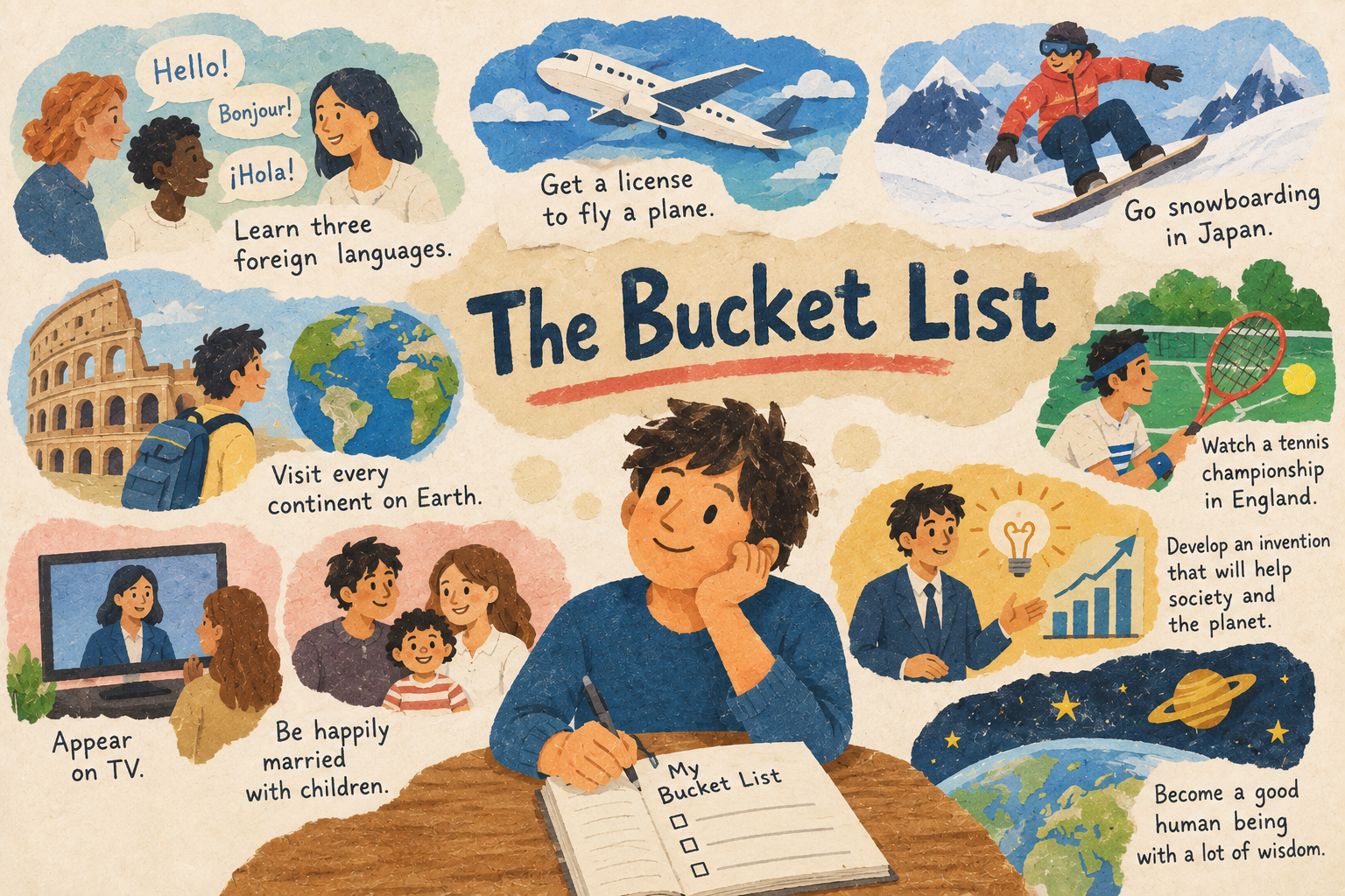 夢を描く「バケットリスト」コラージュ Bucket List